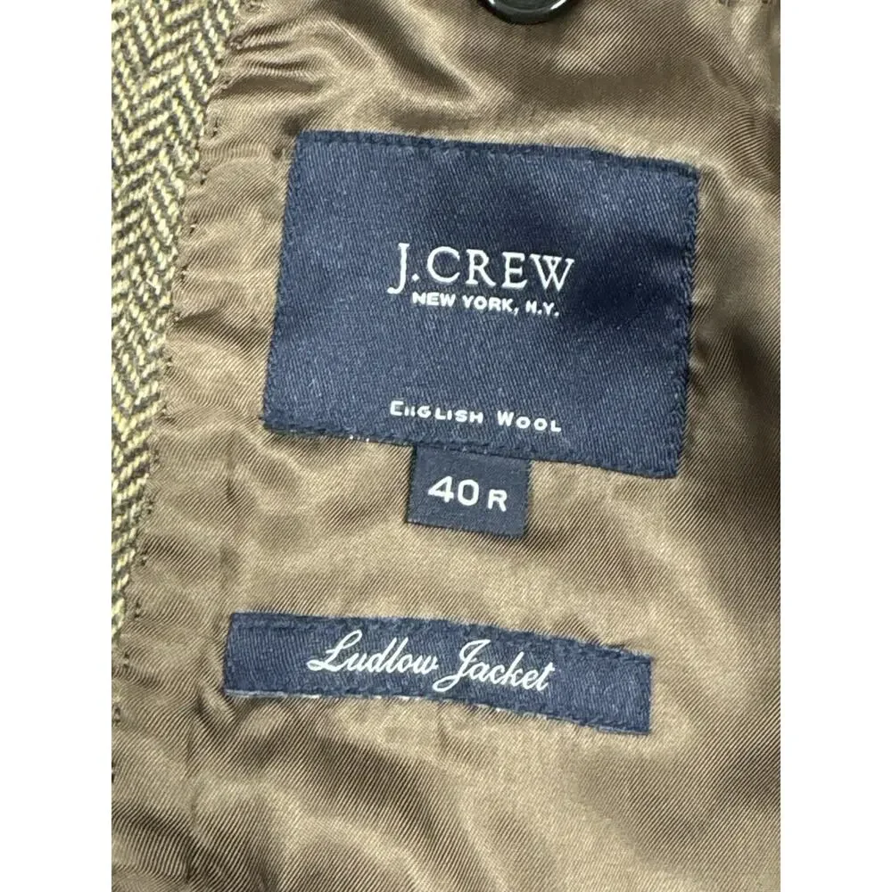 J.Crew Ludlow Blazer Yorkshire Tweed Moon Men 40R Brown English Wool Sport Coat